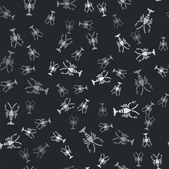 Grey Lobster icon isolated seamless pattern on black background. Vector