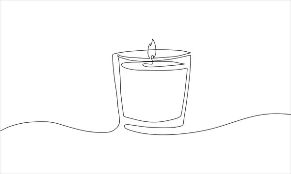 recommend clip art: Candle in glass, one continuous line drawing. Isolated on white background.  Vector minimalist style