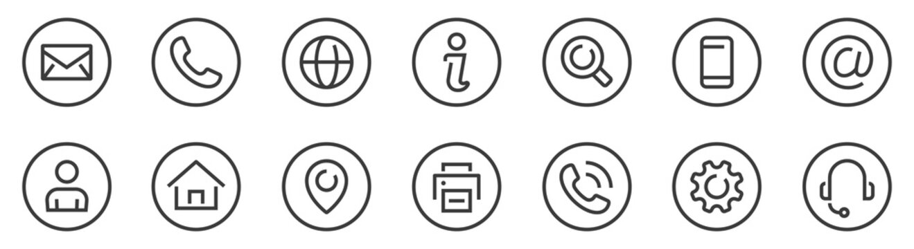 Contact icon set. Thin line Contact icons set. Contact symbols - Phone, mail, fax, info... vector