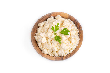 Curd cheese in wooden bowl (Turkish name; lor peyniri)