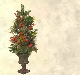 Fototapeta na wymiar Festive holiday tree decoration watercolor with copy space