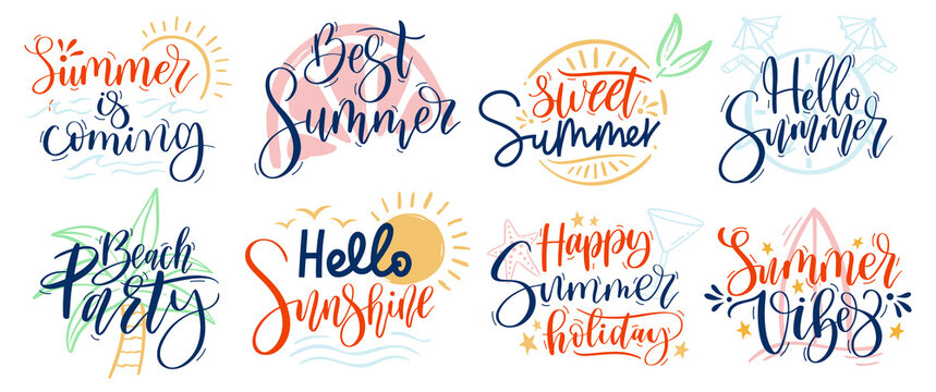 Summer lettering. Resort tags, hello summer text and beach party typography vector set - Powered by Adobe