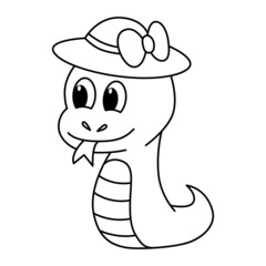 Cute snake cartoon coloring page illustration vector. For kids coloring book.