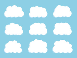 Flat vector illustration. Set of vector cartoon clouds on a blue background. Set of sky.