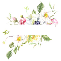 Watercolor spring floral frame illustration, Easter flower geometric  frame , tulip,anemone,rose wreath, frame, for wedding stationery, nursery decor, greenery botanical save the date, baby shower diy