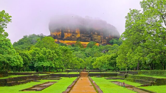 Sigiriya or Lion rock fortress during the rainy season with no tourists, Dambulla, Central Province, Sri Lanka
