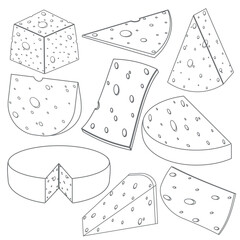 set of cheese cube line style for food design