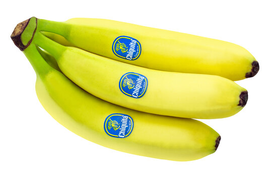 Bananen von Chiquita auf weissem Hintergrund