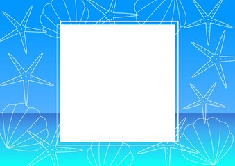 Summer inspired frame with sea, sea shells and starfishes 