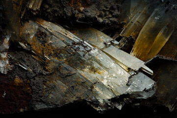 barite (baryte) close-up, sulfide mineral, material detail  crystallizes uncut unpolished lead, ore