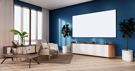 Shelf  Cabinet minimalist, Modern japanese blue room. 3d rendering.