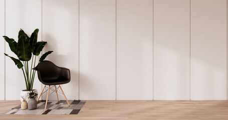 wall design on empty  Living room japanese deisgn with japan wooden floor. 3D rendering