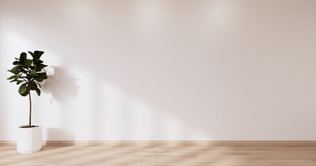 wall design on empty  Living room japanese deisgn with japan wooden floor. 3D rendering