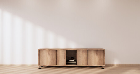Cabinet wooden design on white room interior modern style.3D rendering