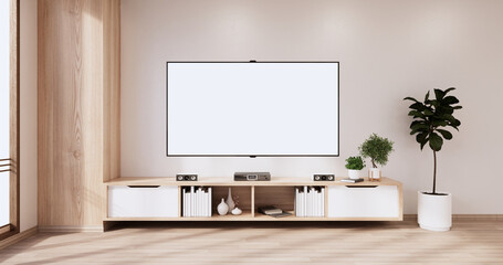 Cabinet wooden design on white room interior modern style.3D rendering