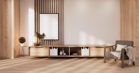 Cabinet wooden design on white room interior modern style.3D rendering