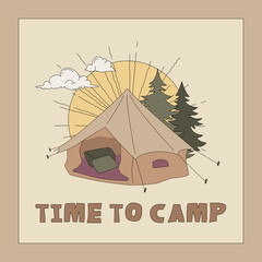 Camping Tent And Pine Trees Poster Template - 510916103