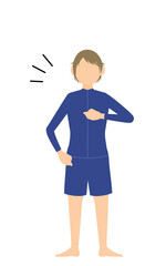 ジェンダーレス、ジェンダーレス水着姿、自信満々に胸をたたく