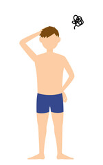 Fototapeta premium 男子生徒、水着姿、頭を抱えて悩む