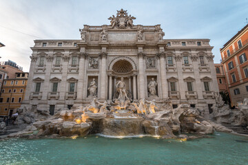 views of fontana di trevi monument in rome, italy - obrazy, fototapety, plakaty