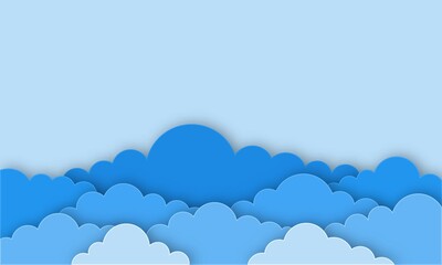 Clouds on blue sky. Banner with copyspace. Paper cut style.