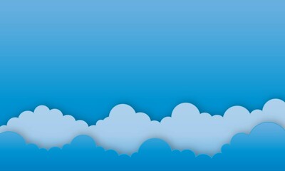 Clouds on blue sky. Banner with copyspace. Paper cut style. Background