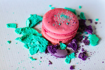 Colored makoruns crumbly multi-colored recipe. Dessert on a plain background cafe menu