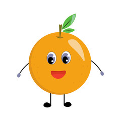Vector Illustration of Orange with a cute face. Isolated on white background. Happy stylized orange