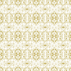 Luxurious golden wallpaper. Golden flowers seamless pattern on white background. Ornament, Traditional, Ethnic, Arabic, Turkish, Indian motifs. Great for fabric and textile, wallpaper, packaging desi