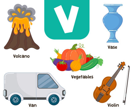 English alphabet in pictures — Children's colored letter V — vector illustration