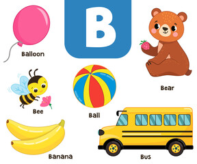 English alphabet in pictures — Children's colored letter B — vector illustration