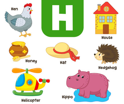 English alphabet in pictures — Children's colored letter H — vector illustration