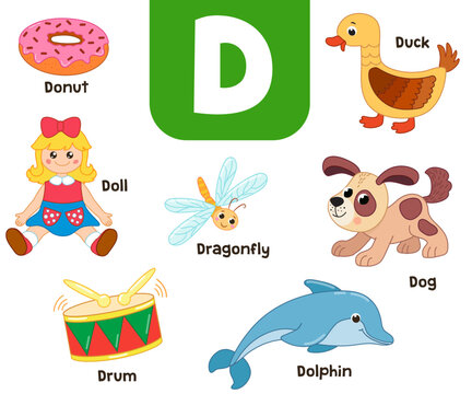 English alphabet in pictures — Children's colored letter D — vector illustration