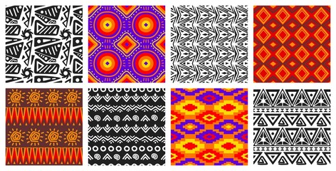 Geometric African pattern. Seamless fashion motif textile, abstract wax fabric print vector set