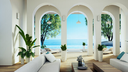 Luxury house and resort on the beach for sea views and living - 3D rendering