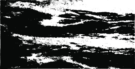 Monochrome texture composed of irregular graphic elements. Distressed uneven grunge background. Abstract vector illustration. Overlay for interesting effect and depth. Isolated on white background.