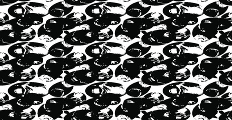 Monochrome texture composed of irregular graphic elements. Distressed uneven grunge background. Abstract vector illustration. Overlay for interesting effect and depth. Isolated on white background.