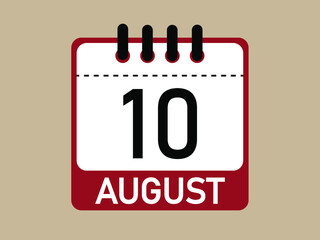 Calendar icon 10 august. Vector illustration of calendar.