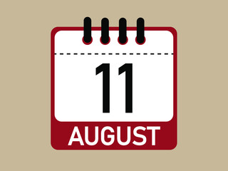 Calendar icon 11 august. Vector illustration of calendar.