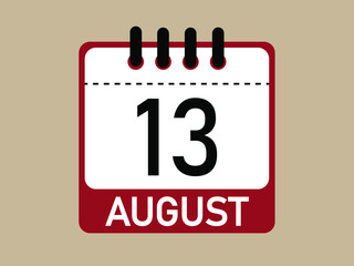 Calendar icon 13 august. Vector illustration of calendar.