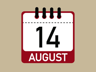 Calendar icon 14 august. Vector illustration of calendar.