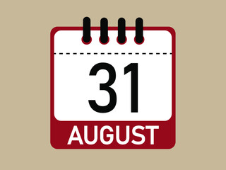 Calendar icon 31 august. Vector illustration of calendar.