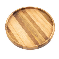 Wooden plate made of walnut cherry and beech isolated above white background