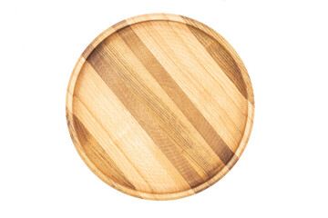 Wooden plate made of walnut cherry and beech isolated above white background