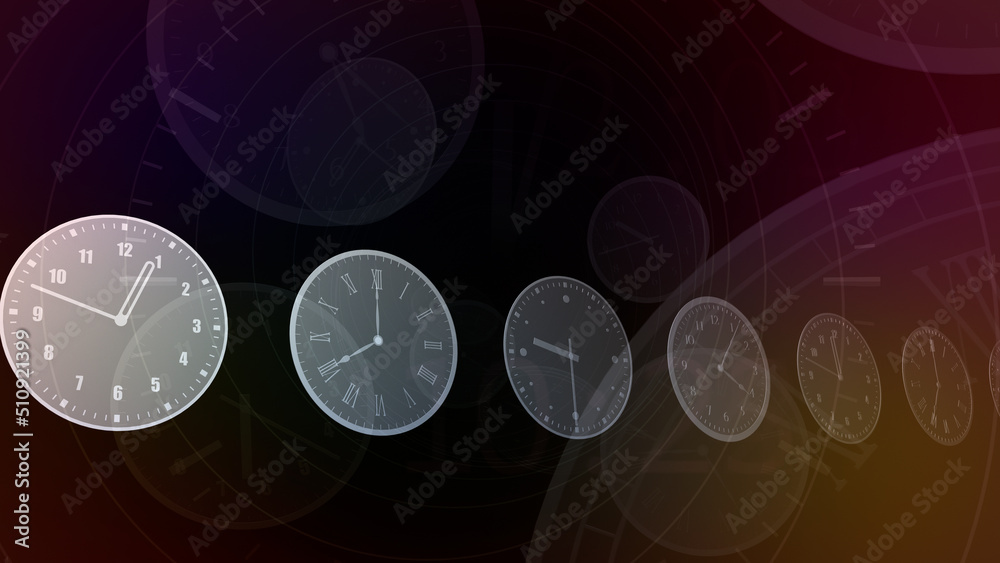 Wall mural time flow images with analog clock background.