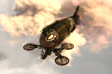 3d rendering of a fantasy steampunk airship - 510921593