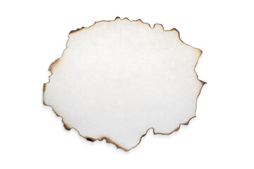 Burnt paper piece with torn edge isolated with clipping path