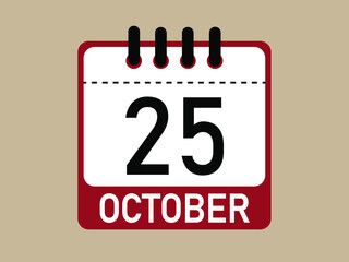 Calendar icon 25 october. Vector illustration of calendar.