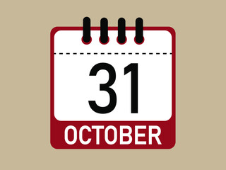 Calendar icon 31 october. Vector illustration of calendar.