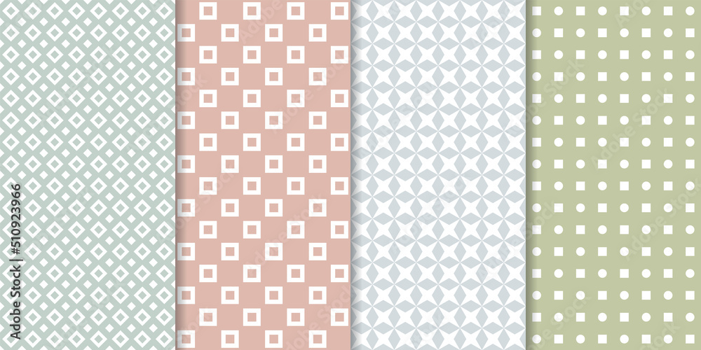 Wall mural set of minimal geometric texture seamless patterns. repeating simple geometrical shapes backgrounds.